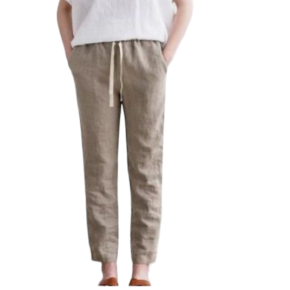 notPERFECTLINEN Pants - notPERFECTLINEN | Natural loose linen pants ATHENS | Size S